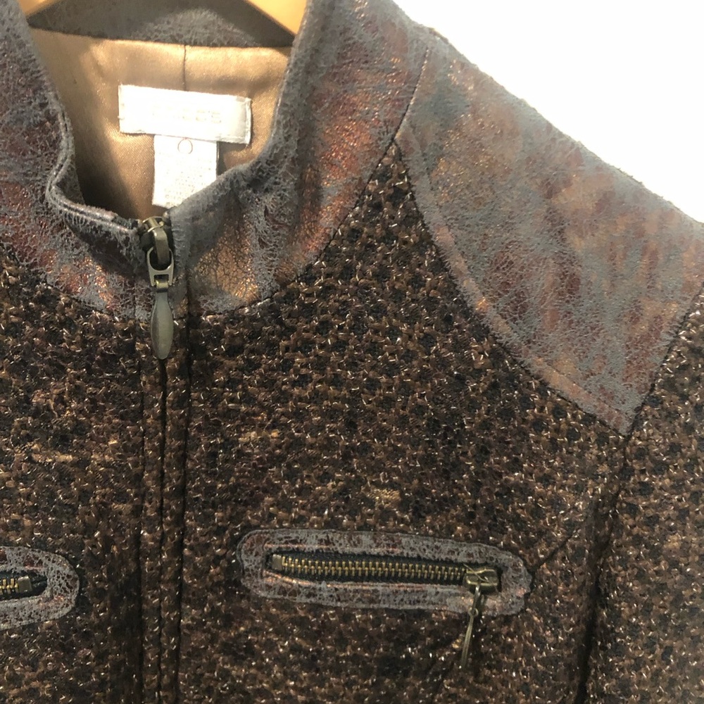 Women’s Brown and Bronze Tweed Zip-Front  Jacket